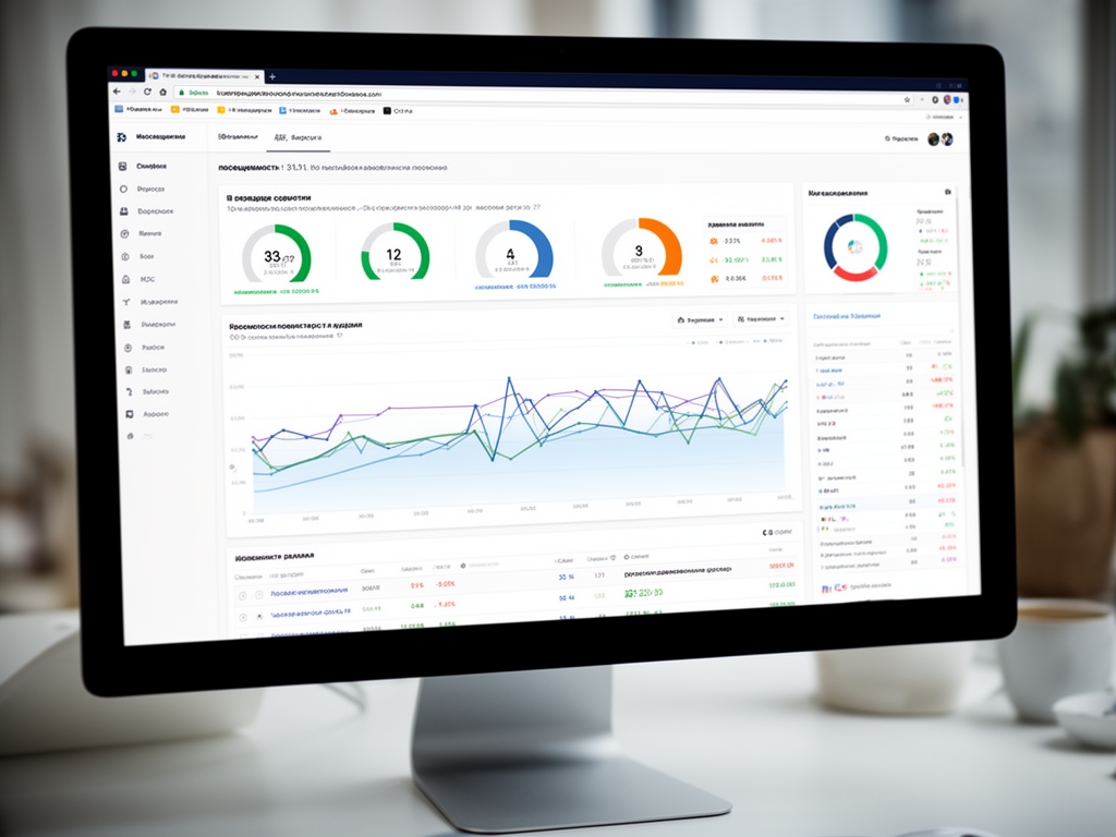 Аналитические графики и диаграммы на экране компьютера, данные посещаемости и вовлечённости аудитории в интерфейсе веб-аналитики